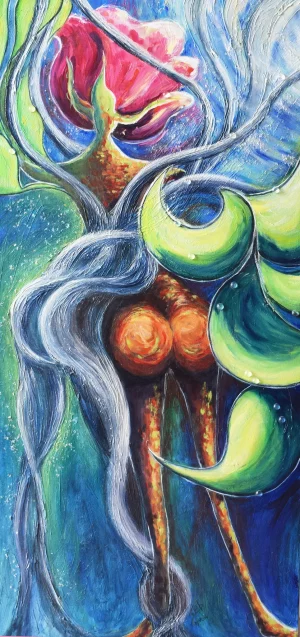 Rosa Rose et sa liane, acrylique sur toile en vente à l'Atelier de Rosa Rose à Grasse (06)